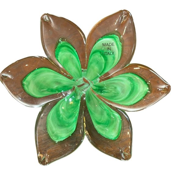 Murano Italian Glass Flower Napkin Ring Set of 6 Holders Yellow Orange & Green - Picture 11 of 15